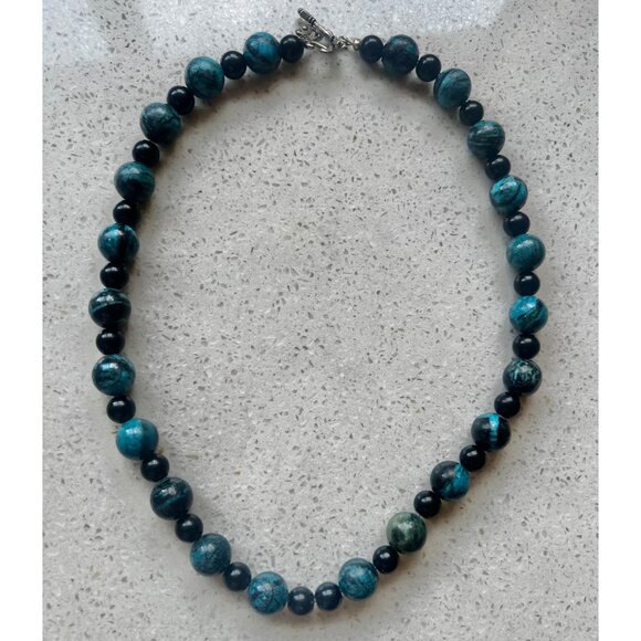 Handcrafted 22" Hand-Painted Glass Bead Necklace With Elegant Toggle Clasp - Picture 1 of 6